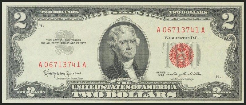 USA. 2 Dollars. Legal Tender Note. Serial number A-A. 1963. (Friedberg: 1513). U...