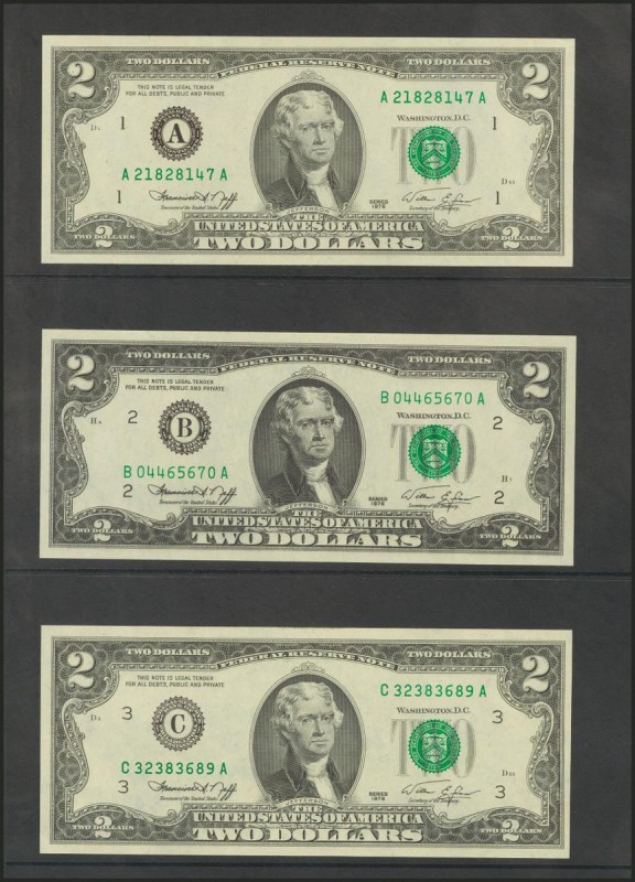 USA. 2 Dollars. Federal Reserve Note. 12 banknotes from serial number A to L (al...