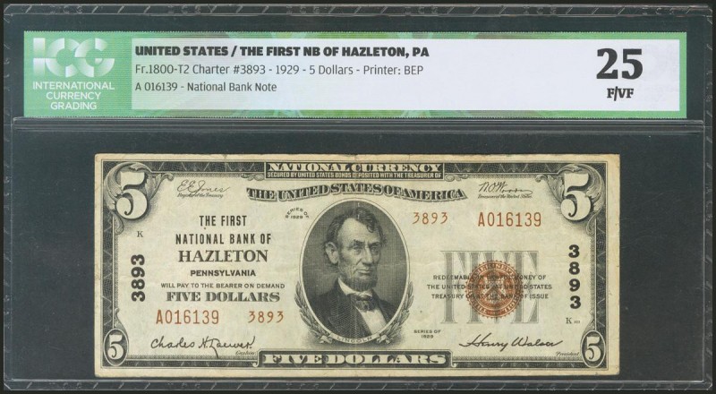 USA. 5 Dollars. National Currency. Pennsylvania. Serial number A. 1929. (Friedbe...