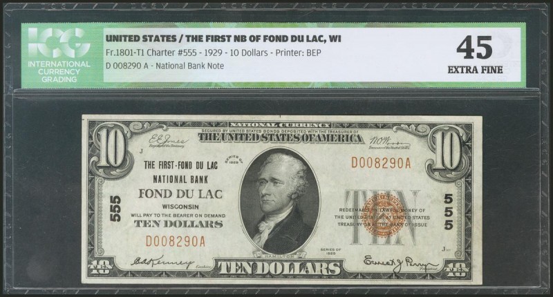 USA. 10 Dollars. National Currency. Wisconsin. Serial number D-A, low serial. 19...