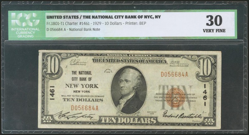 USA. 10 Dollars. National Currency. New York. Serial number D-A. 1929. (Friedber...