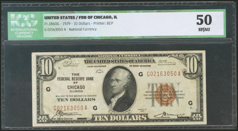 USA. 10 Dollars. National Currency. Chicago. Serial number G-A. 1929. (Friedberg...