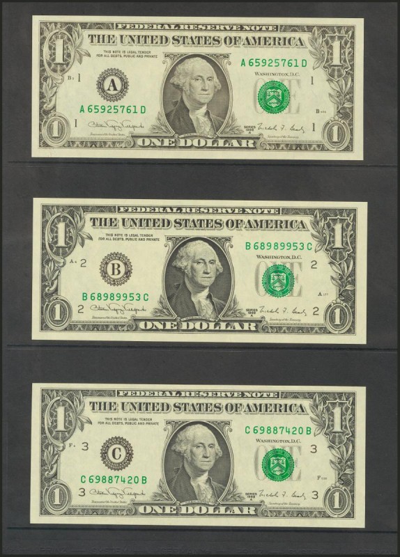 USA. 1 Dollar. Federal Reserve Note. 12 banknotes from serial number A to L (all...