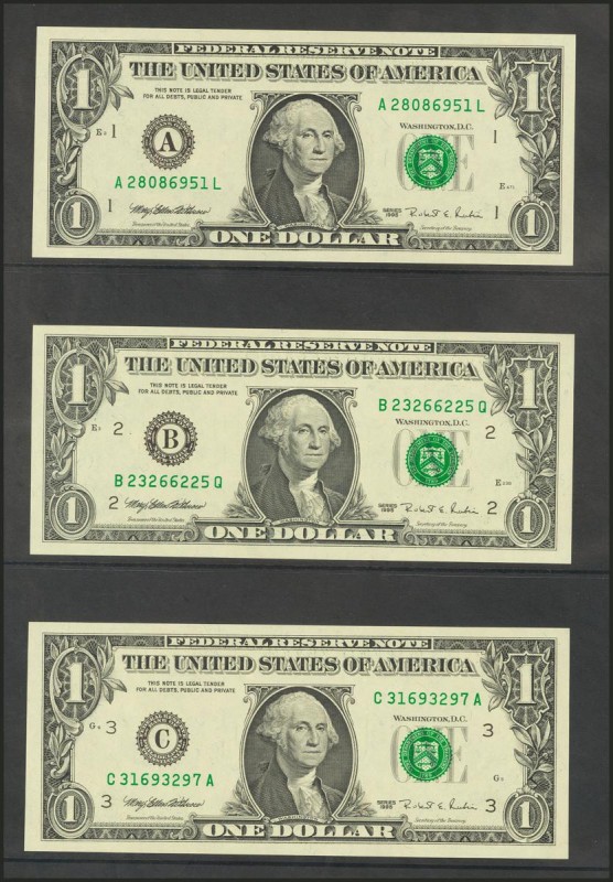 USA. 1 Dollar. Federal Reserve Note. 12 banknotes from serial number A to L (all...