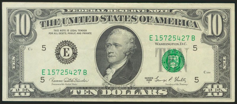 USA. 10 Dollars. Federal Reserve Note. Richmond. Serial number E-B. 1969C. (Frie...