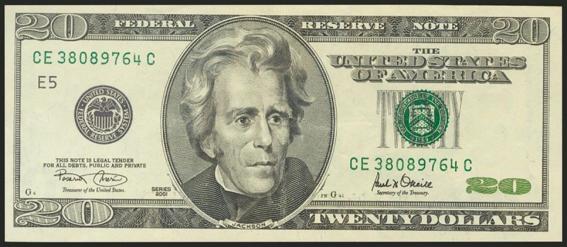 USA. 20 Dollars. Federal Reserve Note. Richmond, printed at Fort Worth. Serial n...