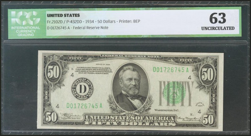 USA. 50 Dollars. Federal Reserve Note. Cleveland. Serial number D-A. 2004. (Frie...