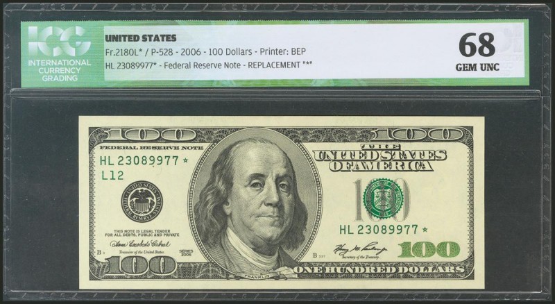 USA. 100 Dollars. Federal Reserve Note. San Francisco. Serial number HL-* star, ...