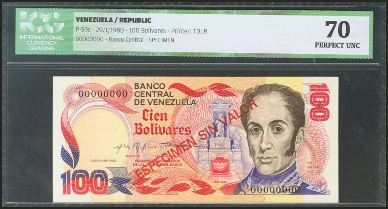 VENEZUELA. 100 Bolívares. 29 January 1980. Specimen 0000000. (Pick: 59s). ICG70....