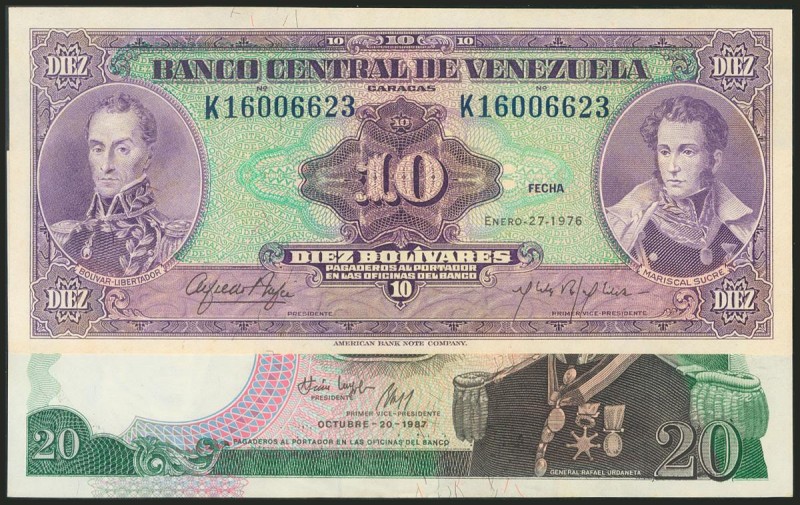 VENEZUELA. Set of 2 banknotes of 10 and 20 Bolívares. 1976/1985. (Pick: 71; 51e)...