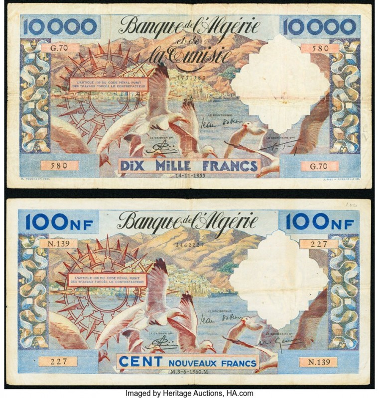 Algeria Banque de l'Algerie et de la Tunisie 10,000 Francs; 100 Nouveaux Francs ...