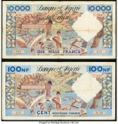 Algeria Banque de l'Algerie et de la Tunisie 10,000 Francs; 100 Nouveaux Francs 1955; 1960 Pick 110; 121 Two Examples Fine. Pinholes, internal splits,...
