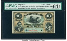 Argentina Provincia de Buenos Ayres 10 Pesos 1.1.1869 Pick S484s Specimen PMG Choice Uncirculated 64 EPQ. Red Specimen overprint; two POCs.

HID098012...