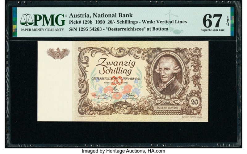 Austria Austrian National Bank 20 Schilling 2.1.1950 Pick 129b PMG Superb Gem Un...