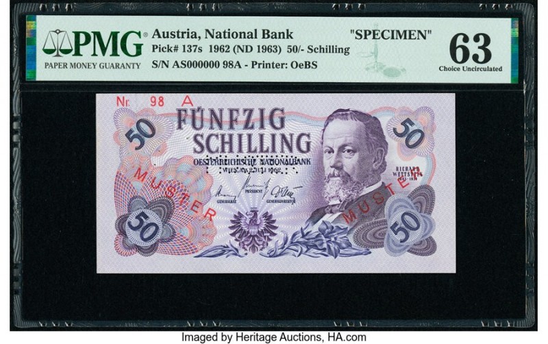 Austria Austrian National Bank 50 Schilling 1962 (1963) Pick 137s Specimen PMG C...