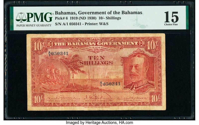 Bahamas Bahamas Government 10 Shillings 1919 (ND 1930) Pick 6 PMG Choice Fine 15...