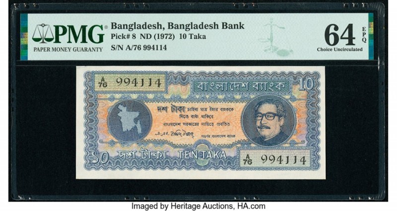 Bangladesh Bangladesh Bank 10 Taka ND (1972) Pick 8 PMG Choice Uncirculated 64 E...