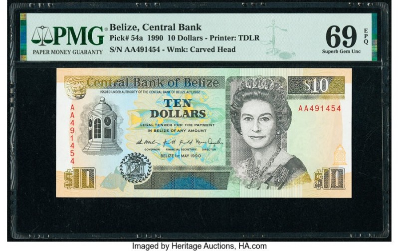 Belize Central Bank 10 Dollars 1.5.1990 Pick 54a PMG Superb Gem Unc 69 EPQ. 

HI...