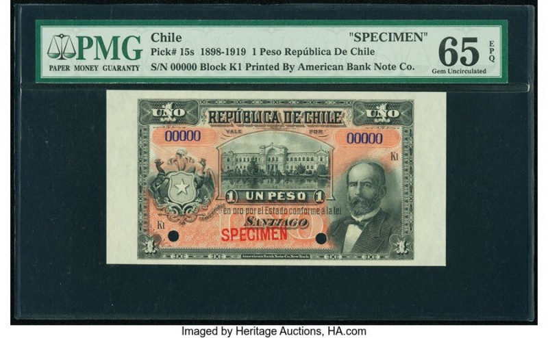 Chile Republica de Chile 1 Peso ND (1898-1919) Pick 15s Specimen PMG Gem Uncircu...