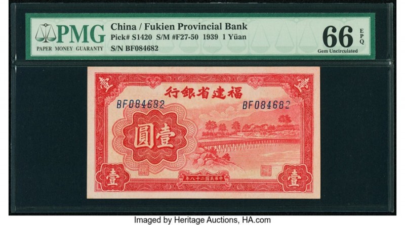China Fukien Provincial Bank 1 Yuan 1939 Pick S1420 S/M#F27-50 PMG Gem Uncircula...