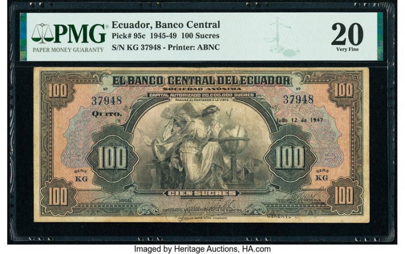 Ecuador Banco Central del Ecuador 100 Sucres 12.7.1947 Pick 95c PMG Very Fine 20...