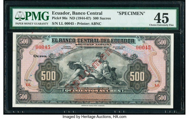 Ecuador Banco Central del Ecuador 500 Sucres ND (1944-67) Pick 96s Specimen PMG ...