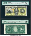 Ecuador Banco Comercial y Agricola 1 Sucre 1895-96 Pick S120fp; S120bp Front and Back Proofs PMG Choice Uncirculated 64 EPQ (2). Five POCs on Front Pr...