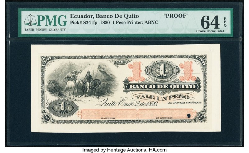 Ecuador Banco de Quito 1 Peso 2.1.1880 Pick S241fp Proof PMG Choice Uncirculated...