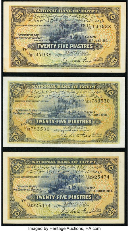 Egypt National Bank of Egypt 25 Piastres 1949; 1950 (2) Pick 10d Three Examples ...