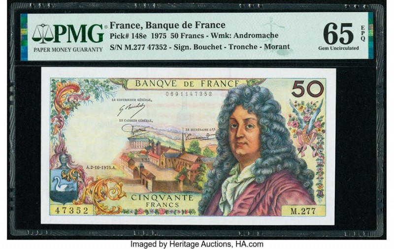 France Banque de France 50 Francs 2.10.1975 Pick 148e PMG Gem Uncirculated 65 EP...