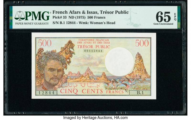 French Afars & Issas Tresor Public 500 Francs ND (1975) Pick 33 PMG Gem Uncircul...