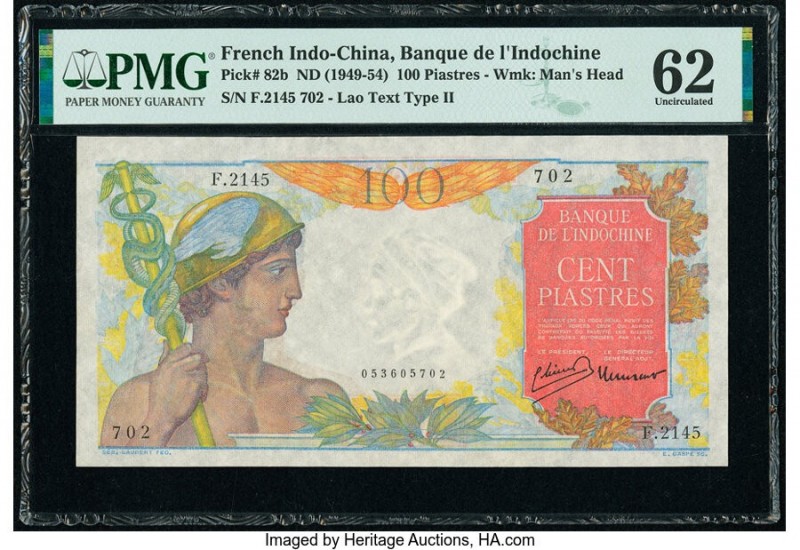 French Indochina Banque de l'Indo-Chine 100 Piastres ND (1949-54) Pick 82b PMG U...