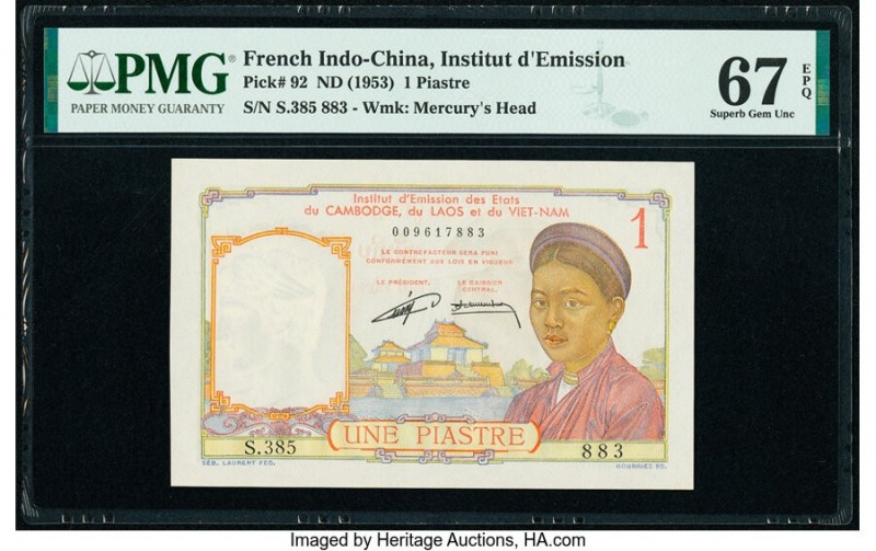 French Indochina Institut d'Emission des Etats 1 Piastre ND (1953) Pick 92 PMG S...