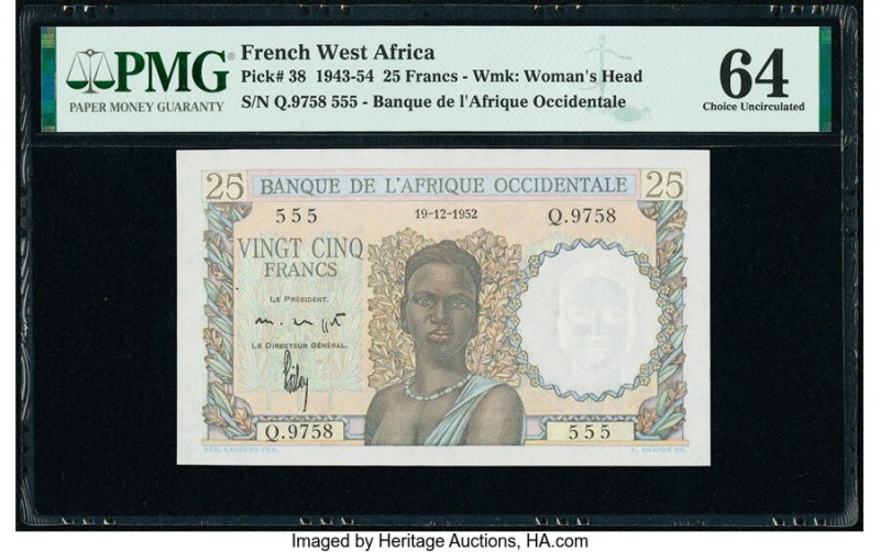 French West Africa Banque de l'Afrique Occidentale 25 Francs 19.12.1952 Pick 38 ...