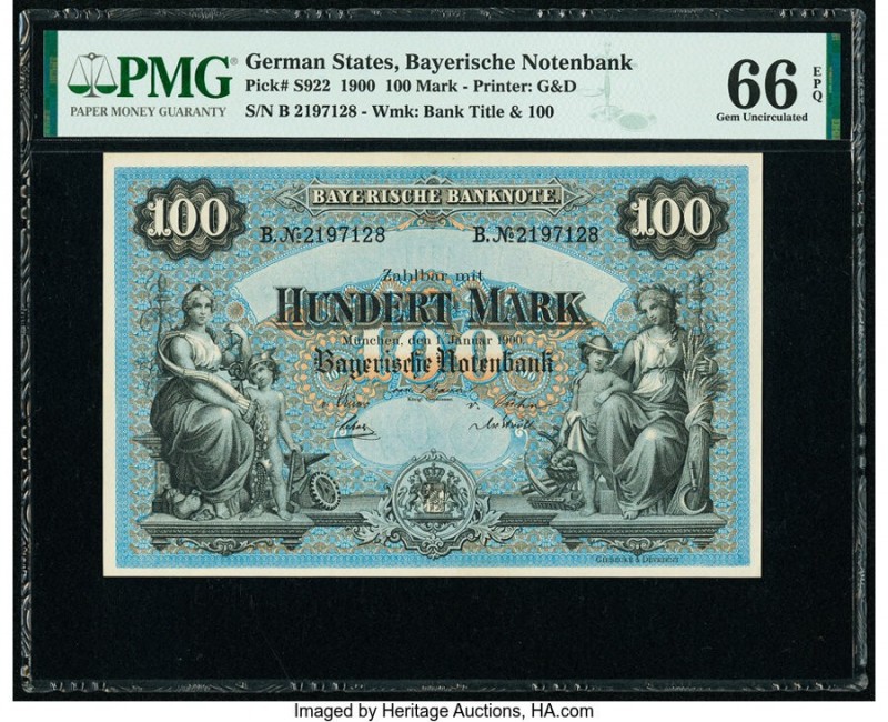 German States Bayerische Notenbank 100 Mark 1.1.1900 Pick S922 PMG Gem Uncircula...