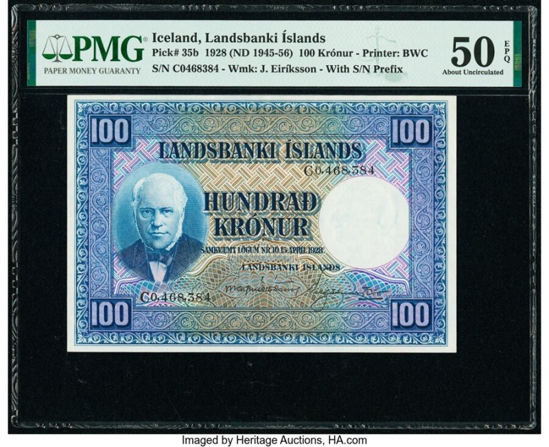 Iceland Landsbanki Islands 100 Kronur 15.4.1928 Pick 35b PMG About Uncirculated ...