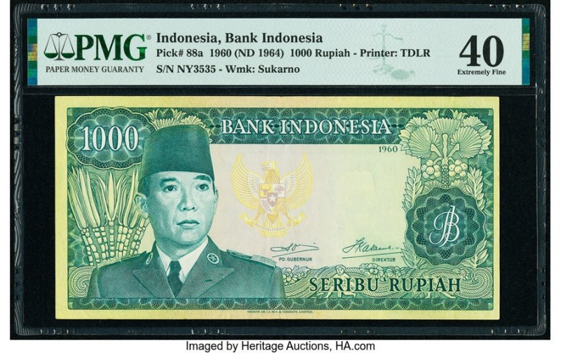 Indonesia Bank Indonesia 1000 Rupiah 1960 (ND 1964) Pick 88a PMG Extremely Fine ...