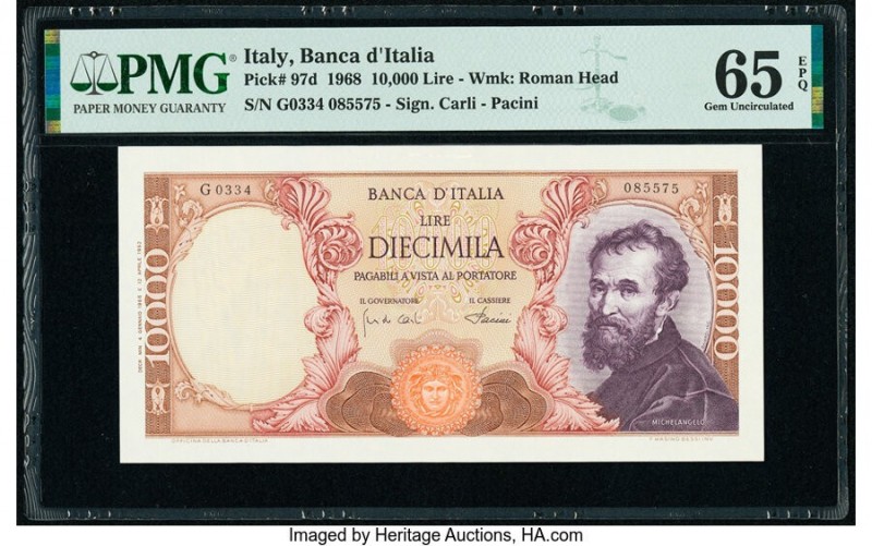 Italy Banco d'Italia 10,000 Lire 4.1.1968 Pick 97d PMG Gem Uncirculated 65 EPQ. ...