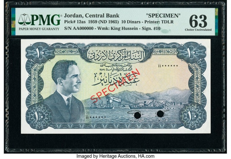 Jordan Central Bank of Jordan 10 Dinars 1959 (ND 1965) Pick 12as Specimen PMG Ch...