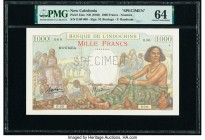 New Caledonia Banque de l'Indochine, Noumea 1000 Francs ND (1940-65) Pick 43as Specimen PMG Choice Uncirculated 64. Roulette Specimen punch; annotatio...