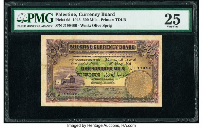 Palestine Palestine Currency Board 500 Mils 15.8.1945 Pick 6d PMG Very Fine 25. ...