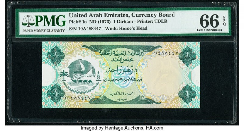 United Arab Emirates Currency Board 1 Dirham ND (1973) Pick 1a PMG Gem Uncircula...