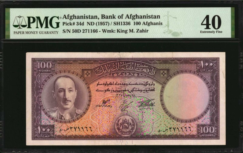 AFGHANISTAN. Bank of Afghanistan. 100 Afghanis, ND (1957). P-34d. PMG Extremely ...