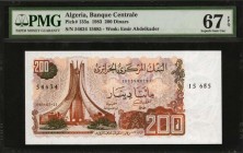 ALGERIA. Banque Centrale. 200 Dinars, 1983. P-135a. PMG Superb Gem Uncirculated 67 EPQ.
Estimate: $50.00- $100.00