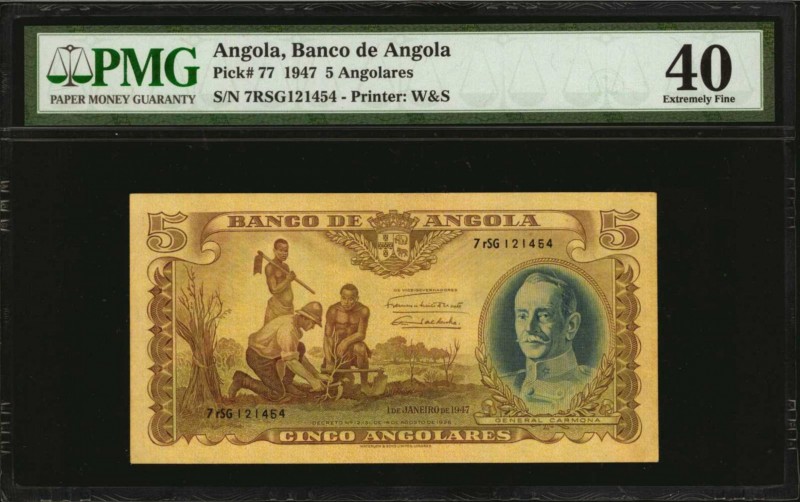 ANGOLA. Banco De Angola. 5 Angolares, 1947. P-77. PMG Extremely Fine 40.
Estima...
