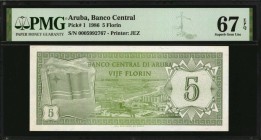 ARUBA. Banco Central. 5 Florin, 1986. P-1. PMG Superb Gem Uncirculated 67 EPQ.
Estimate: $25.00- $50.00