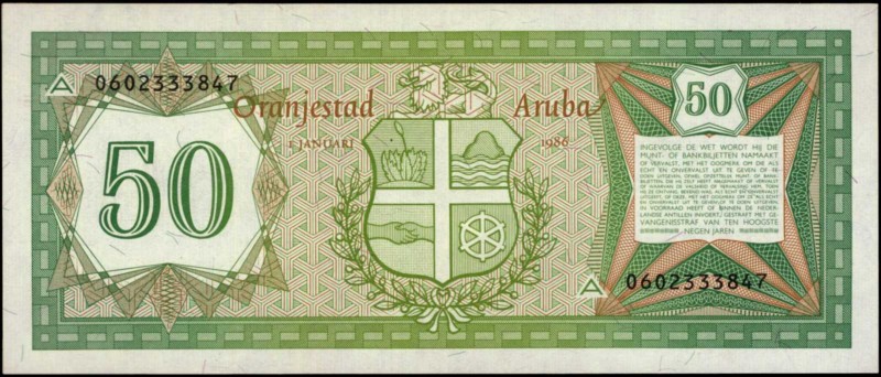 ARUBA. Banco Central Di Aruba. 50 Florin, 1986. P-4. Uncirculated.
Estimate: $5...