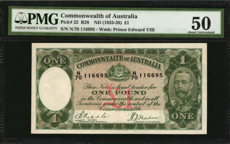 AUSTRALIA. Commonwealth of Austrailia. 1 Pound, ND (1933-38). P-22. PMG About Un...