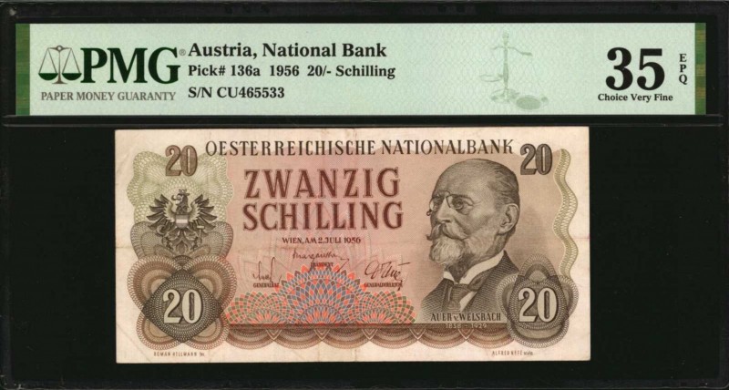 AUSTRIA. National Bank. 20 Schilling, 1956. P-136a. PMG Choice Very Fine 35 EPQ....