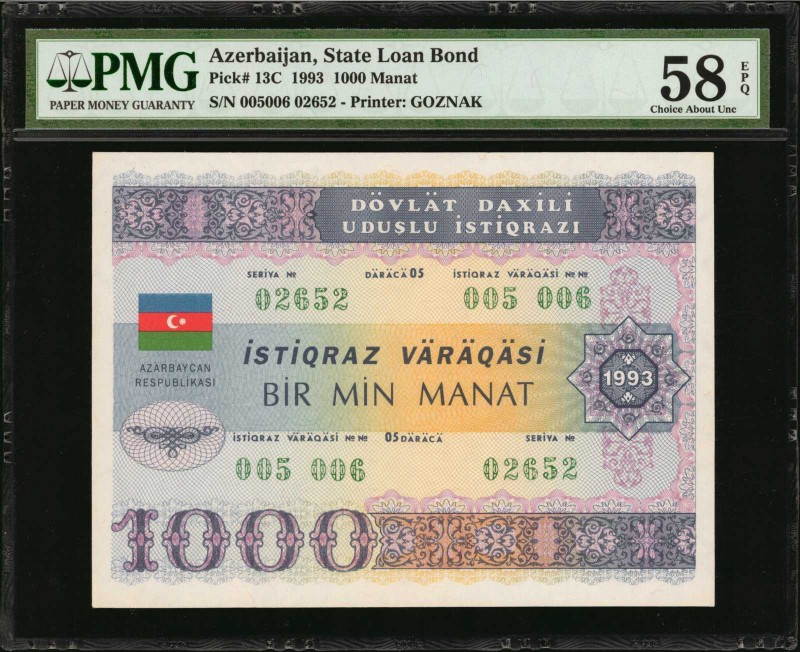 AZERBAIJAN. State Loan Bank. 500 & 1000 Manat, 1993. P-13B & 13C. PMG Choice Abo...